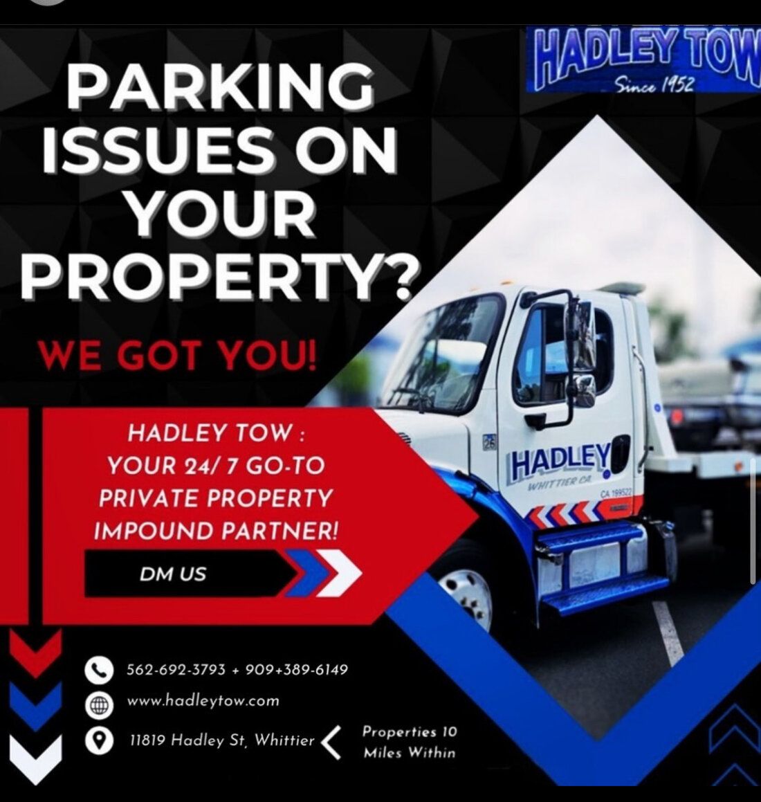 Hadley Tow private property impound service flyer