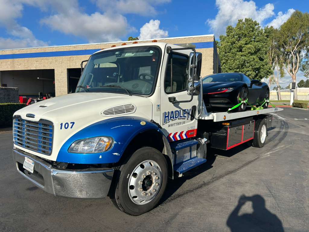 Hadley #107 Freightliner flatbed with Ferrari SF90 loaded